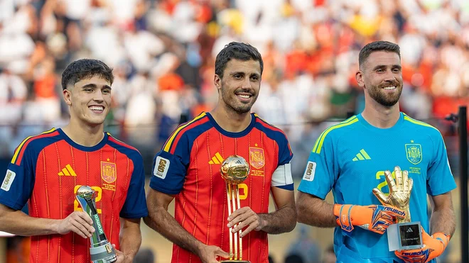 Emotional moment: Unai Simon shares warm embrace with rivals at Ballon d'Or